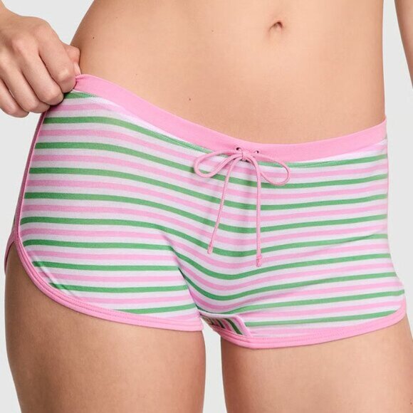 Victoria's Secret PINK Dorm Boyshort Panty Size Small Green Pink White Striped - Picture 1 of 6